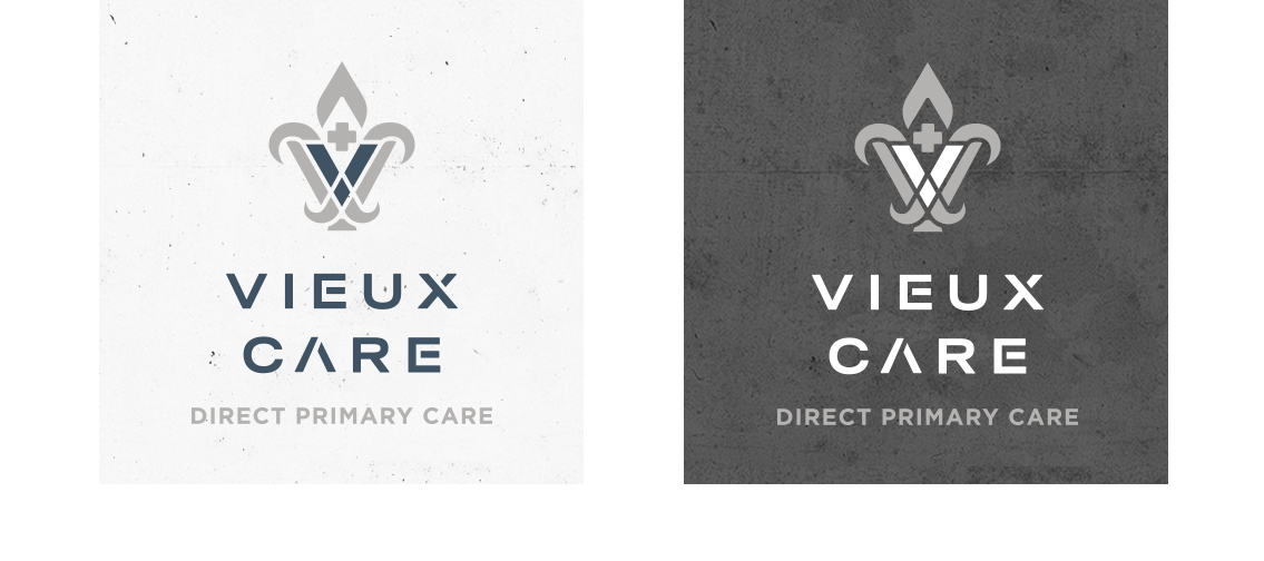 View of Vieux Care's logo, designed by Entermotion, a Wichita web-design studio.